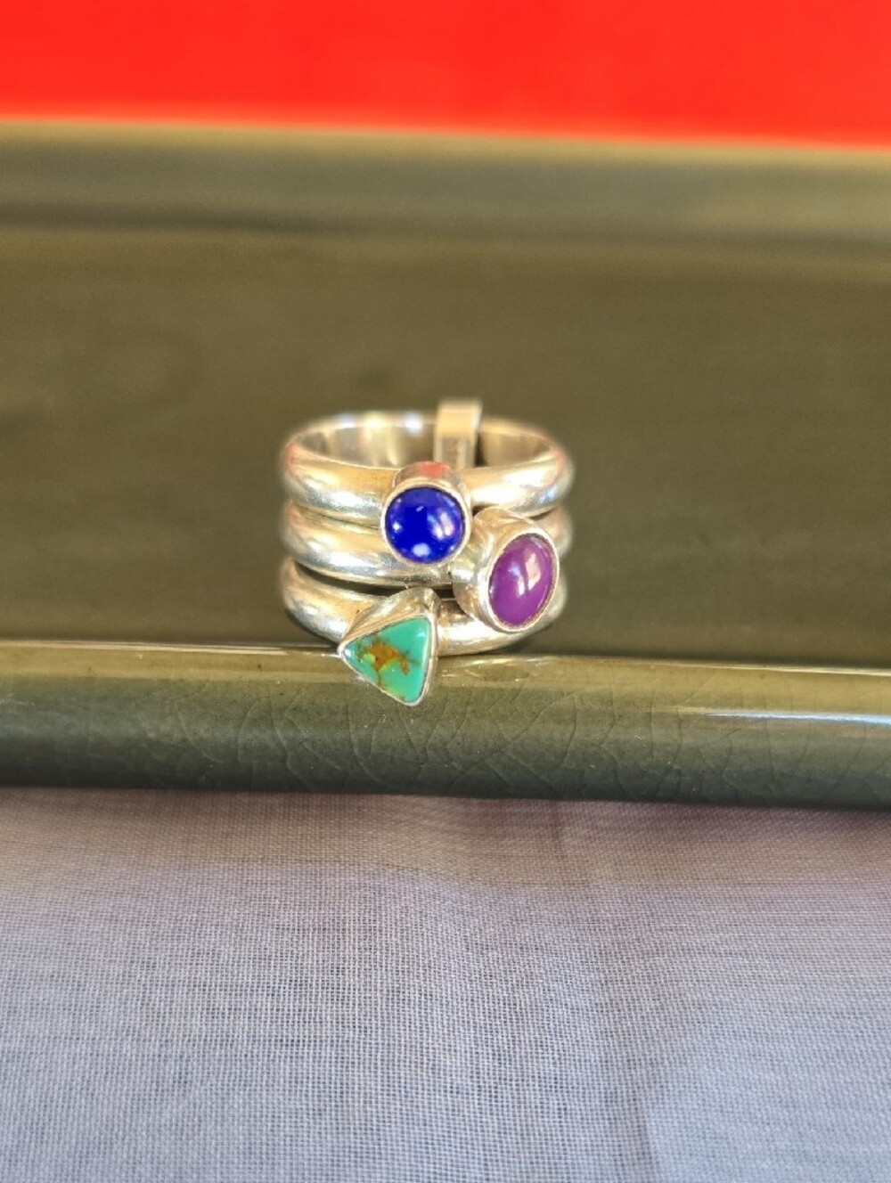 Sterling Silver Turquoise Lapis Sugilite Multi Band Statement Ring Sz 7 - Picture 10 of 11